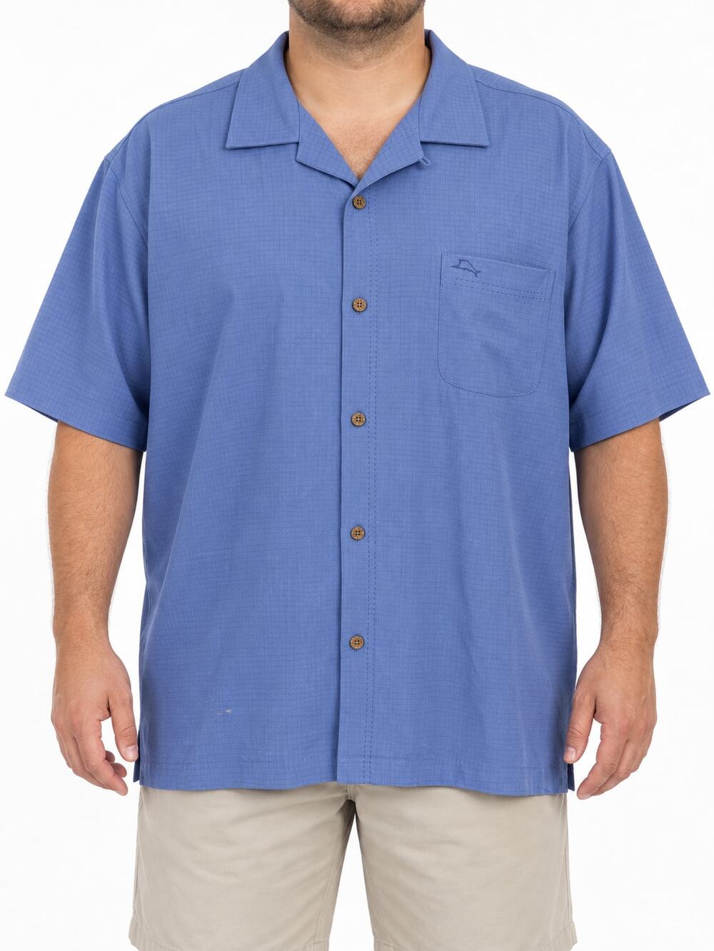 Tommy Bahama Men's 2XL XXL Silk Coolmax Camp Hawaiian Shirt Blue Check Vacation